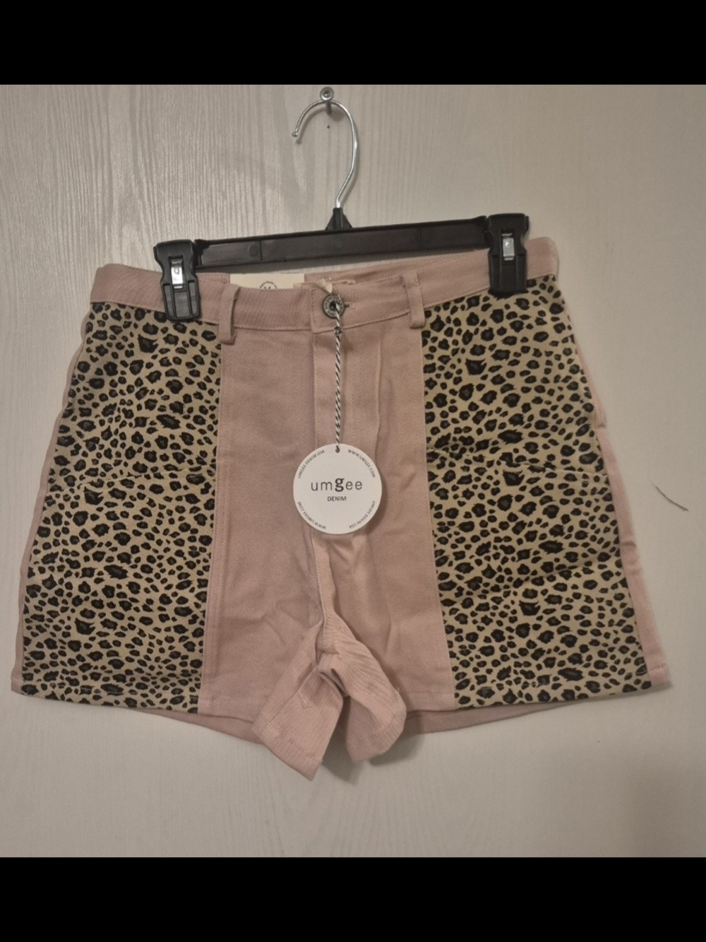 umgee Pink Leopard Panel High-Waist Women’s Shorts